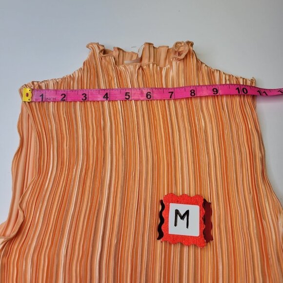 Accordion Style High Neck Lightweight Sleeveless Orange Tops Size M Size XXL - Picture 4 of 8